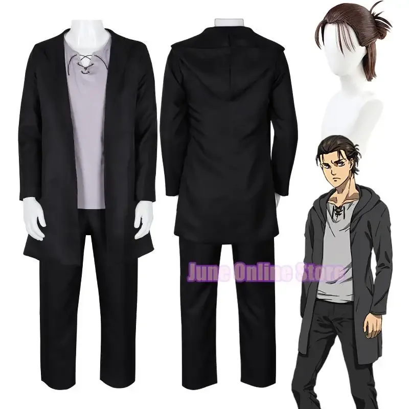 

Anime Titan Season 4 Eren Jaeger Cosplay Costume Trench Final Season Eren Yeager Cosplay Costumes Wig Full Set for Men