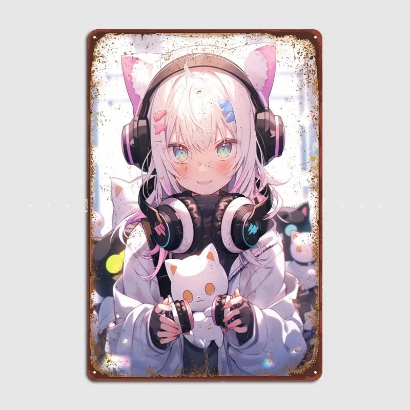 Cat Gaming Girl Anime Neon Decorazione Del Bagno Insegne In Metallo Decorazioni Vintage Per La Stanza Insegne In Latta Arte Retrò Di Murales Articoli 