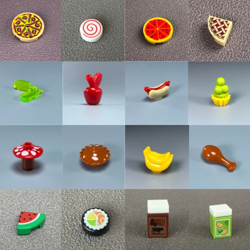 Building Blocks MOC Bricks Food Cookie Bone Pretzel Bagel Biscuits Waffle Chips Hot Dog Bread Pizza Milk Educational Kids Toys
