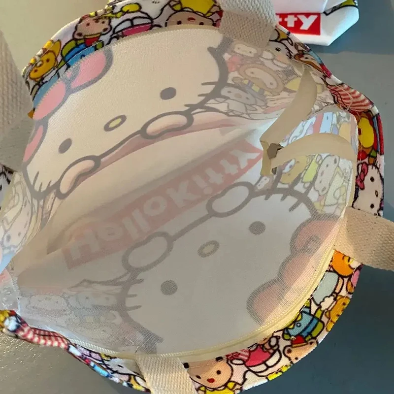 Hello Kitty Large Capacity Canvas Bag Cartoon Kate Cat Portable Shoulder Bag Light Shopping Bag Travel Bag Student Gift Toy