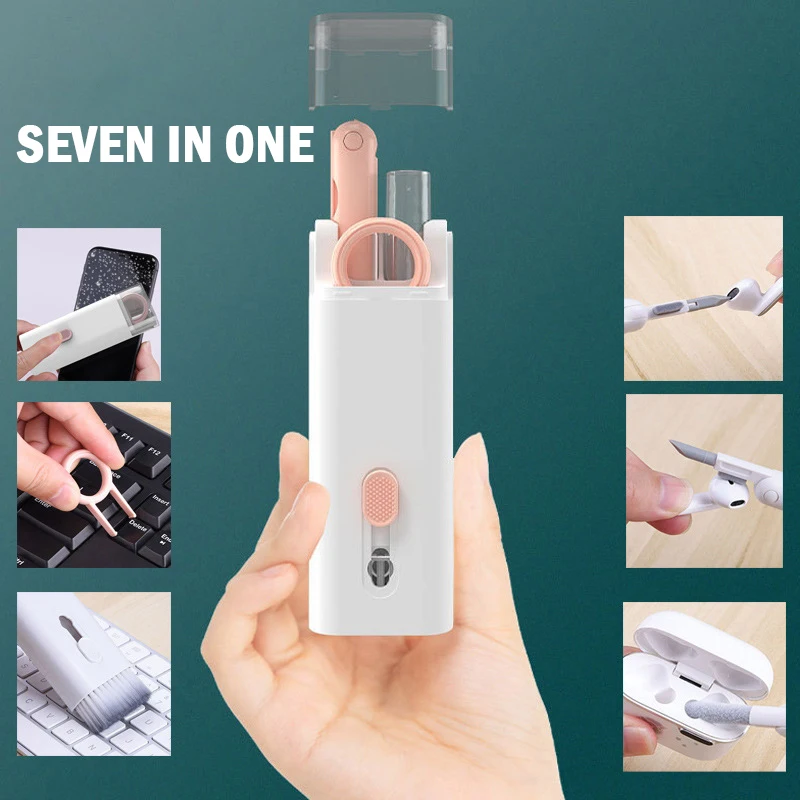 새로운 7-in-1 다기능 컴퓨터 키보드 블루투스 헤드셋 청소 키트, 휴대 전화 화면 청소 브러시 소형 및 휴대용