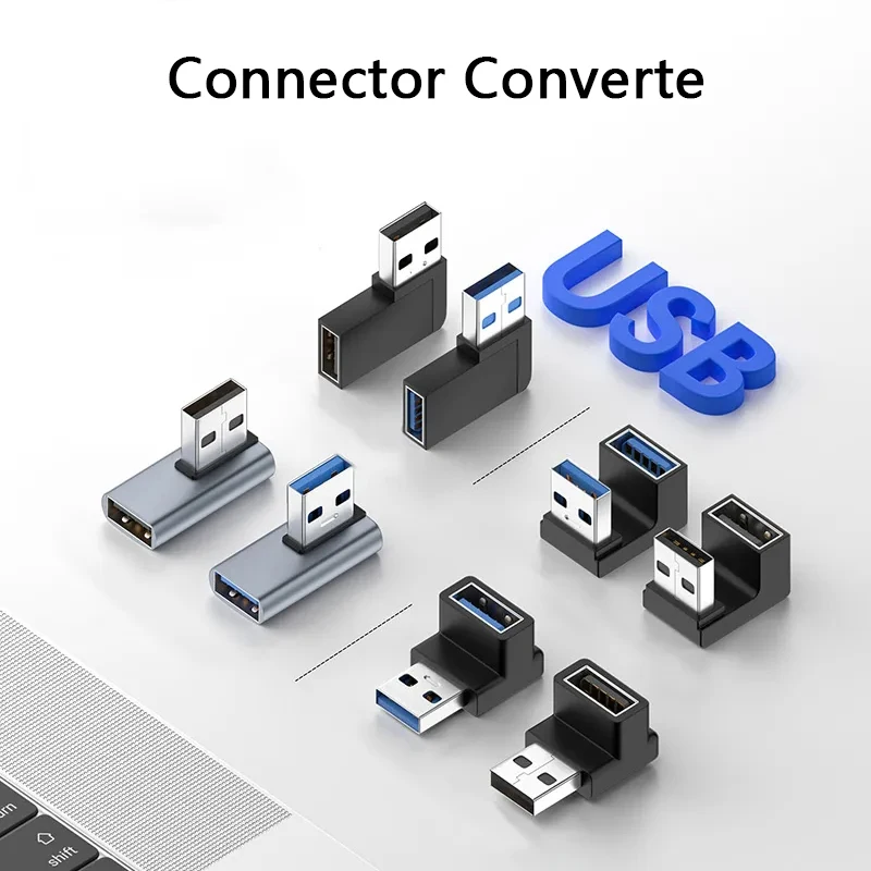 

2PCS USB Adapter Connector 90 Degree Right Angle Extension Adapter 10 Gbps USB Splitter Male To Female Plug Adapter Laptop PC