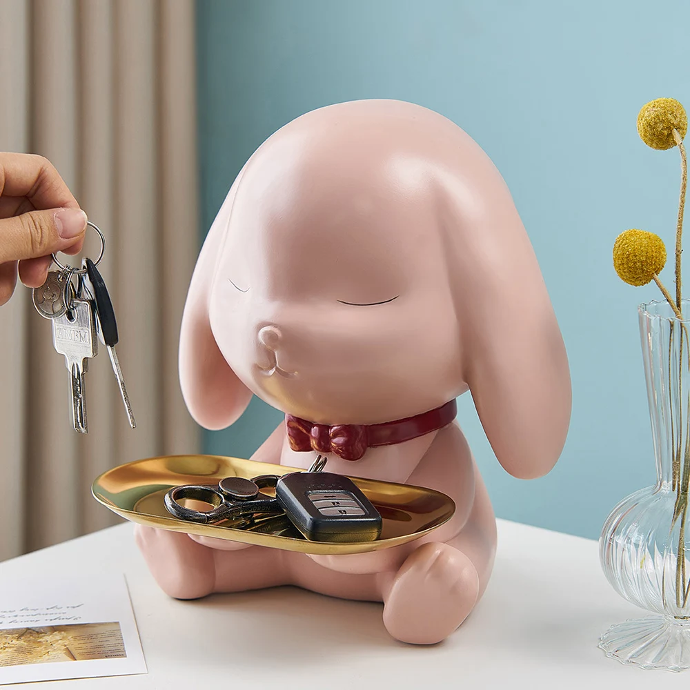 

Candy Organizer Rabbit Figurine Practical Cute Animal Living Room Decor Ornaments Desk Accessories Home Resin Storage Tray Key
