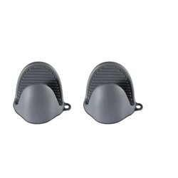 Set of 2 Silicone Heat Resistant Oven Mitts - Non-Slip Pinch Gloves and Pot Holder (Grey style)
