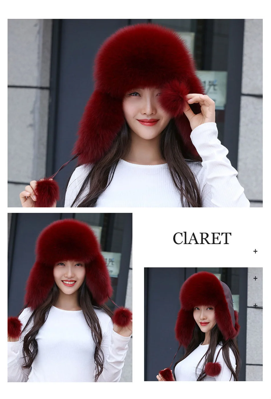 100% Echte Fuchsfell-Mützen für Damen, Russische Uschanka, Aviator-Schneemütze, Modische Wintermütze mit Ohrenklappe, Waschbärfell-Jackenmütze – Detail 13