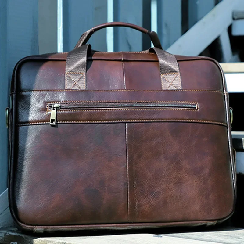 

Vintage Genuine Leather Men's Briefcase Business Handbag Office Male Shoulder Messenger Cowhide 15.6" Inch Laptop Bag