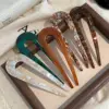 U-Shape Hairpin Chinese Style Marble Veined Acetate Bun Stick Vintage Hair Fork Snag-Free Updo Tool for Women Wedding Ceremony