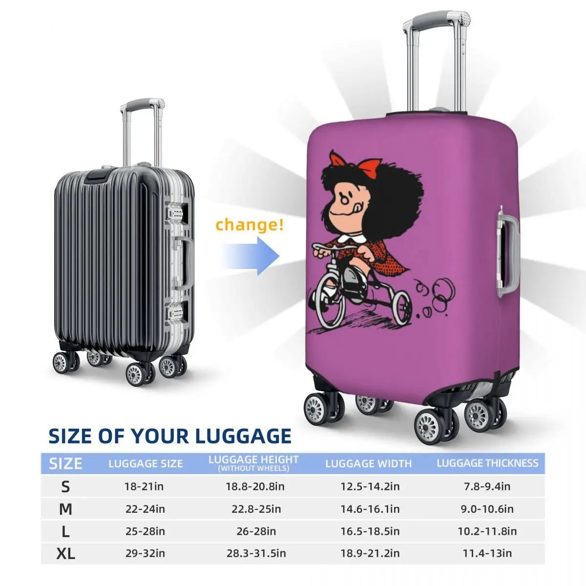 Funny Mafalda Suitcase Cover Cartoon Business Cruise Trip Protector Holiday Strectch Luggage Accesories 6