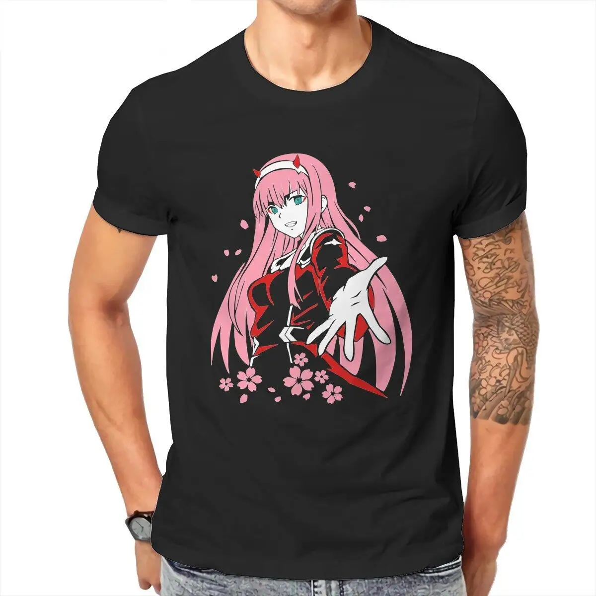 

Zero Two 02 Darling in the Franxx Men T Shirt Humor Tees Short Sleeve Round Neck T-Shirts 100% Cotton 6XL Clothes