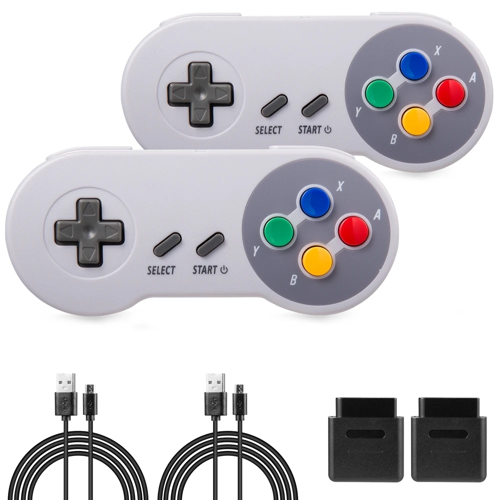 2 Pack 2.4 GHz Wireless SNES Retro Controller Gamepad Classic Joystick FOR Super NES/SFC Video Games Console [Plug & Play]