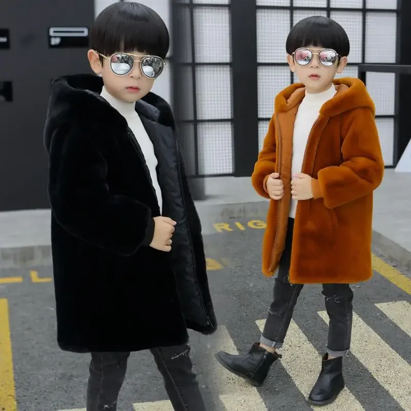 Kids Baby Girls Boys Autumn Winter Thicken Teens Fur Solid Zipper Jacket Coat Children Clothing Boy Warm Outerwear Snowsuit