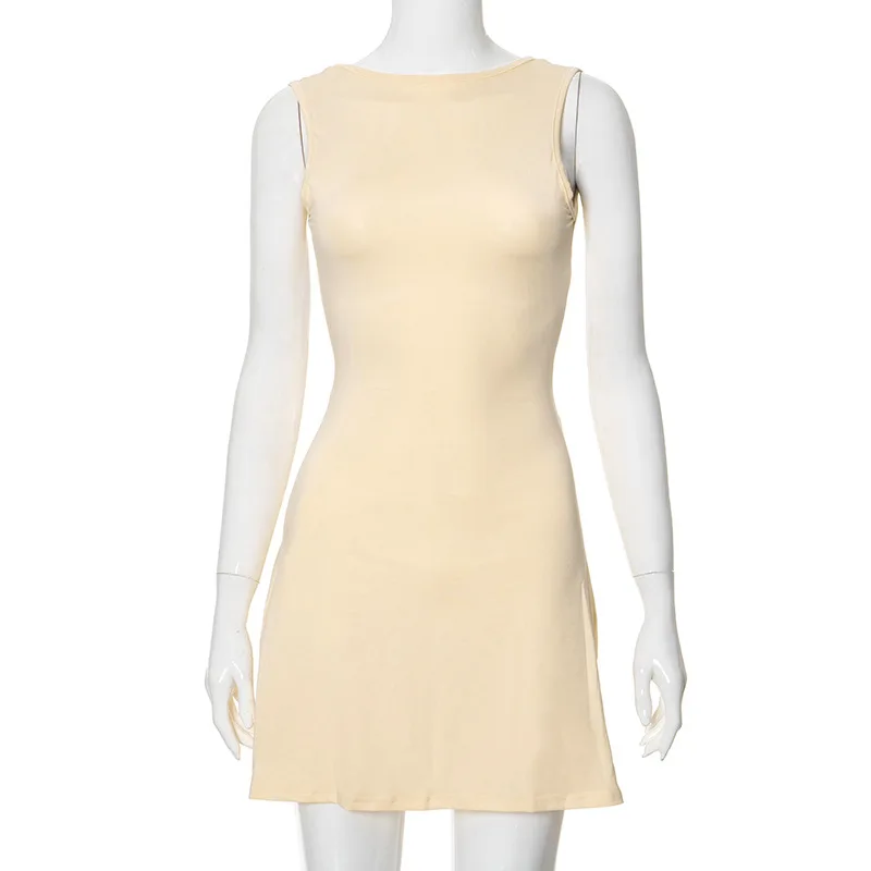 2026 Summer Women Sexy Sleeveless Party Backless Evening Dress Streetwear O-neck Mini Dresses Slim Fit Elegant Dress