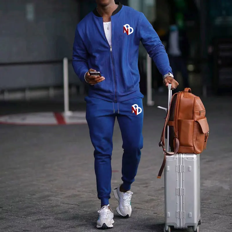 Spring And Autumn Men's Sportswear Set Europe And The United States Style Casual Fitness Zipper Jacket Trousers Two-piece Set