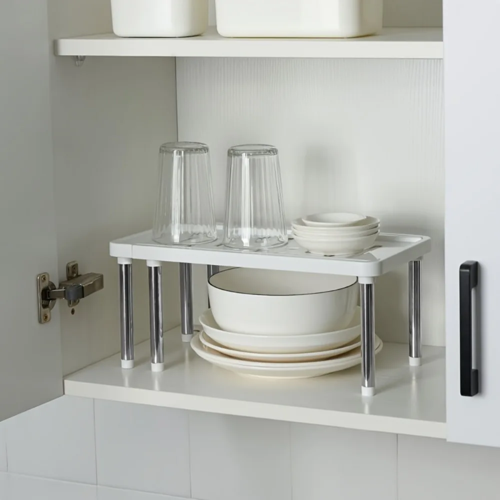 Kitchen Storage Rack 1pc Retractable Kitchen Shelf Household Multifunctional Cabinet Layered Dish Seasoning Bottle Stainless Storage Rack
