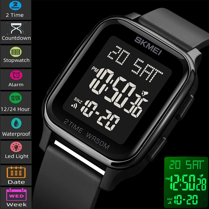 

Skmei Brand Men Watches Fashion Casual Sport Digital LED 5Bar Waterproof Alarm Chrono Countdown Man Wristwatches Montre Homme