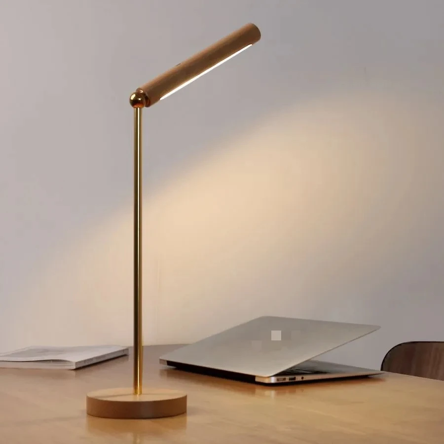 

LED Rechargeable Desk Lamp USD Multi Purpose Charging Lamp Table Lamp Wood 360 Degree Rotation Touch Switch Stepless Dimming