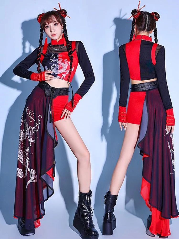 デコランジェリー　コスプレ　赤　黒　クリスマス　ポールダンス　ゴーゴーダンス Cool Modern Gogo Dance Costume Nightclub DJ Singer Clothing Women