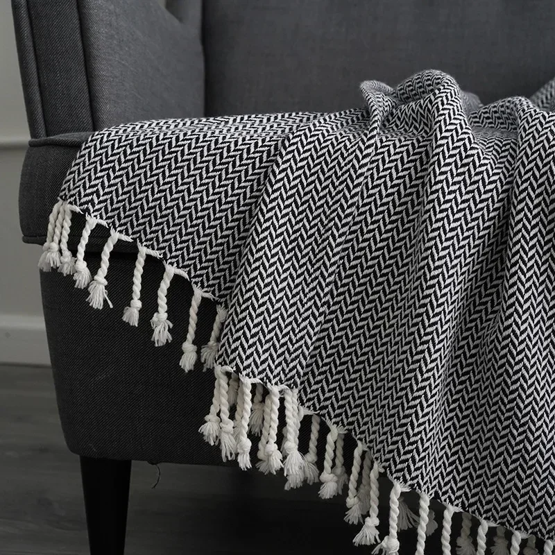 Cotton Blanket Cotton Herringbone Hitching Towel Scandinavian Blanket Sofa Decorative Blanket 3