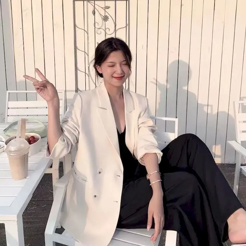 

UNXX Spring Autumn Fashion Women Blazer Office Lady Long Sleeve Double-breasted Mid-length Casual Coat Ladies Outerwear Tops