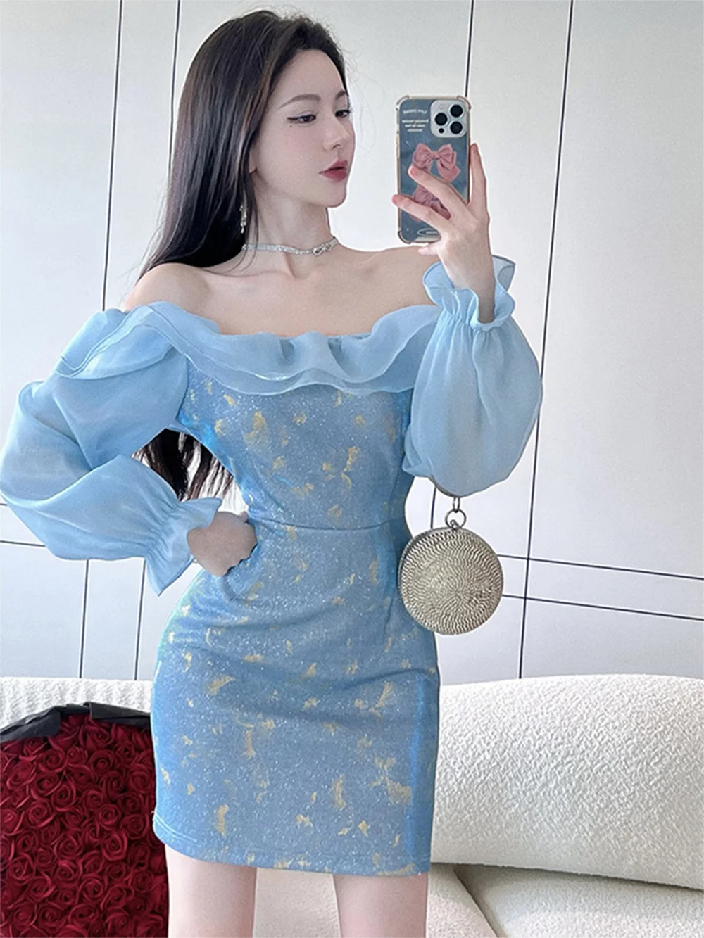 

Women Formal Dress Fairy Floral Sexy Off-Shoulder Silm Mini Dress Elegant Female Party Birthday Graduation Dresses