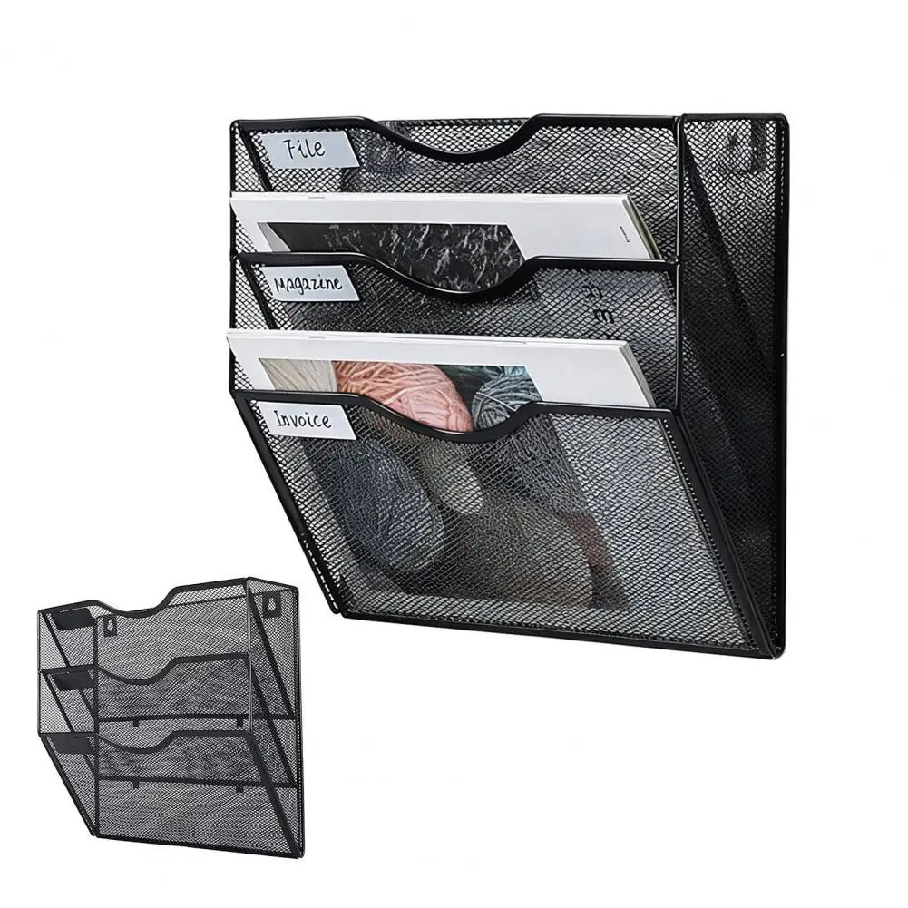 사무실용 3단 메쉬 메탈 벽걸이 파일 정리대, 라벨 슬롯 포함, 녹 방지 문서 걸이대, 사무실용 우편함