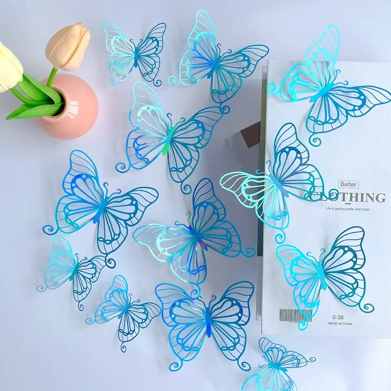 Wall Stickers Window Stickers 3D Texture Lines Hollow Butterfly Wall Pasted Polka Dot Dazzling Refrigerator Window Home Holiday Decoration Stickers Crafts