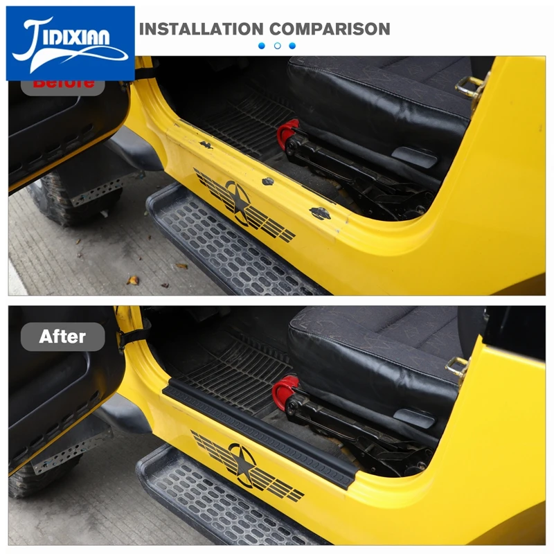Car Threshold Protector Car Trunk Door Sill Protector Threshold Protection Strip JIDIXIAN Car Door Sill Scuff Plate Entry Guard Welcome Pedal Trim For Jeep Wrangler TJ 1997-2006 Accessories