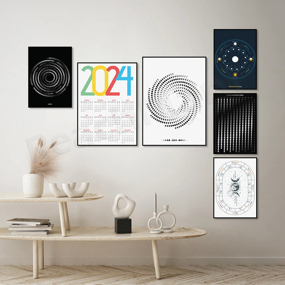 2024 Annual Wheel with Celtic Events Calendar, 2024 Moon Phases Calendar,  2024 Witchcraft Holiday Calendar, New Year Poster Gift