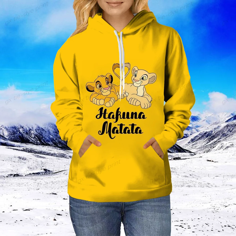 

Harajuku Disney Lion King Simba Print Hoodie Women Simple Kpop Sweatshirt O-neck Pocket drawcord Hoodies Pullover Female Y2K