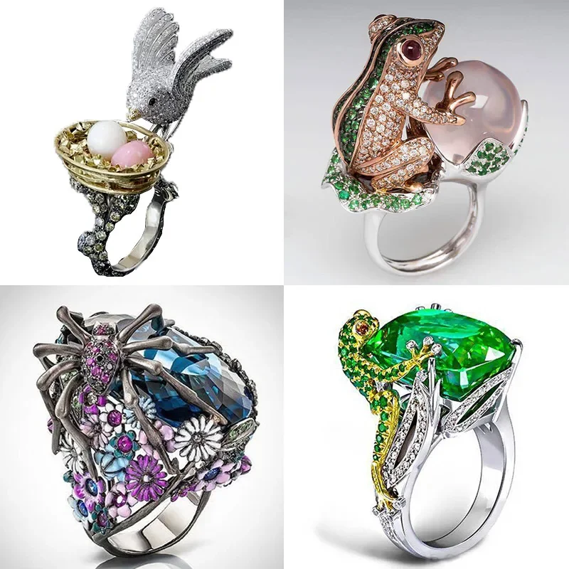Finger Ring Animal Ring Exquisite Unique Spider Fog Shiny CZ Crystals Stone For Women Female Anel accessories gifts