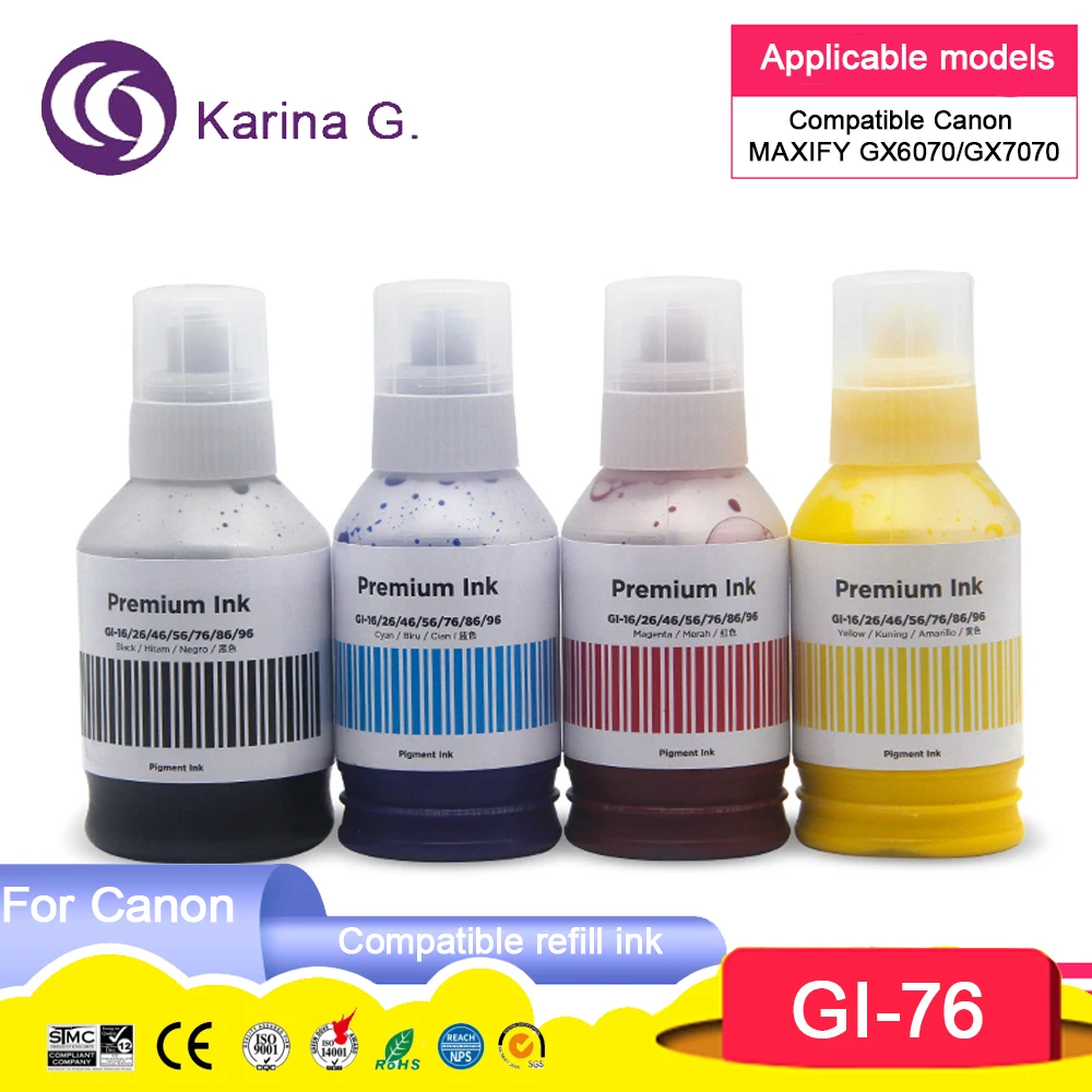 GI76 GI 76 GI-76 Premium Color Compatible Bulk Bottle Water Based Refill Ink for