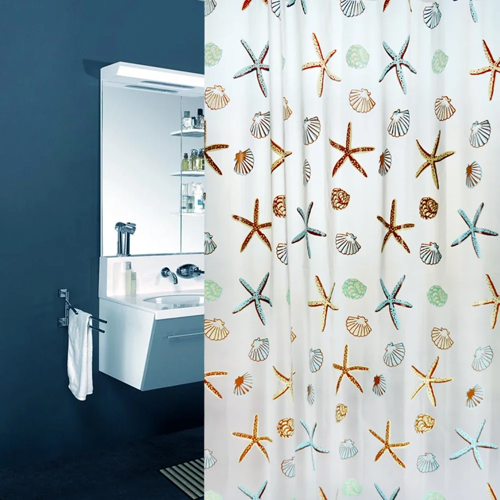 PEVA Bathroom Shower Curtains Waterproof Bath Curtain Starfish Hibiscus Pattern Bathroom Shower Accessories 180x200cm