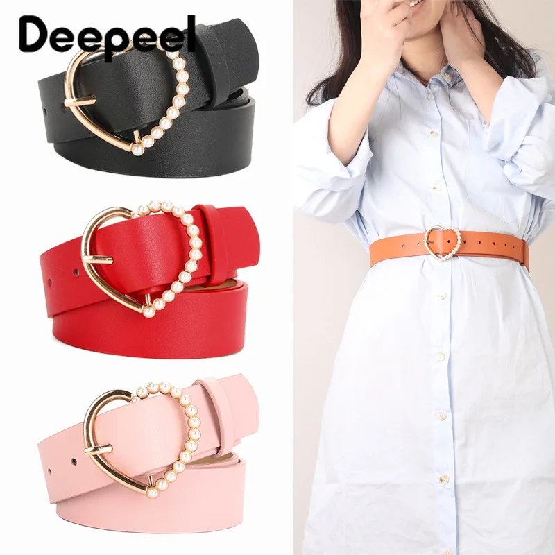 

Deepeel 3.2*105cm Ladies New Belt Pearl Buckle Decorative Belts Colored Women Fashion Corset Wide Female Waistband with Jeans