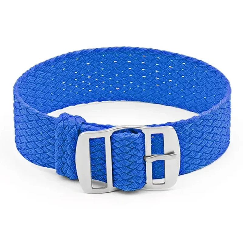 Premium Perlon Woven Nylon Watchband Strap – Adjustable Fabric Bracelet with Buckle for Men & Women, Black & Blue Options
