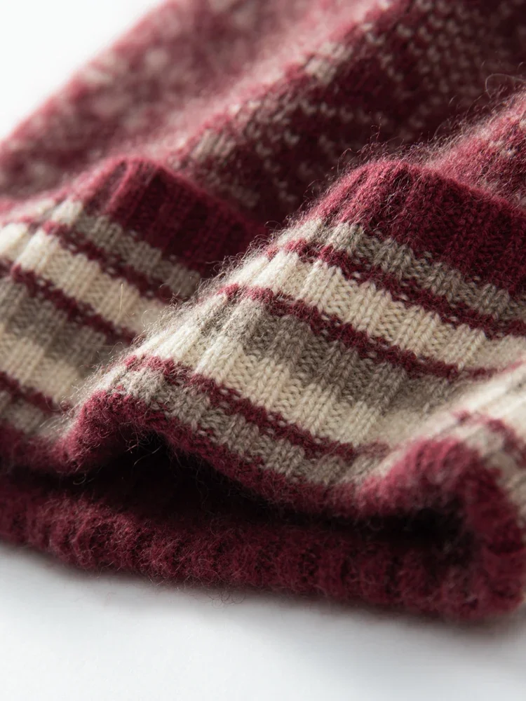Cashmere Vintage Jacquard Knit Thick Beanies Rabbit Pom-pom Bobble Hat Soft Cap Hat Autumn Winter Warm Wool Christmas Present 4