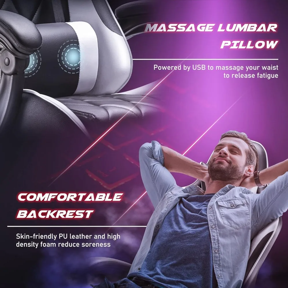Gaming Chair, Computer Chair with Footrest and Massage Lumbar Support, Ergonomic High Back Video Game Chair with Swivel Seat 5