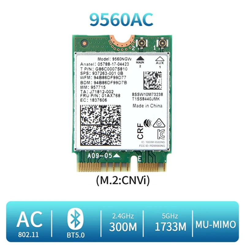 High-Speed Dual Band Wireless AC WiFi Card with Antenna - 1730Mbps & Bluetooth 5.0