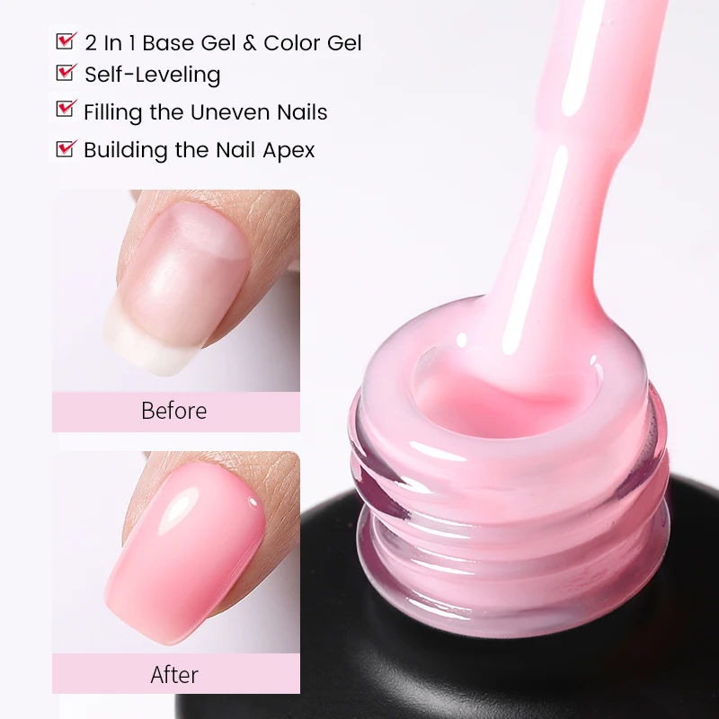 BORN PRETTY Milky Pink Rubber Base Gel Nail Polish Glitter 15ml Semi-Permanent Varnish Soak Off Self Leveling UV LED Gel