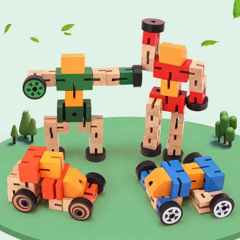 

Wooden Transformation Robot Educational Learning Toy Toddler Puzzles Transfigures Toys Preschool Game Set Perfect Gift For Kids