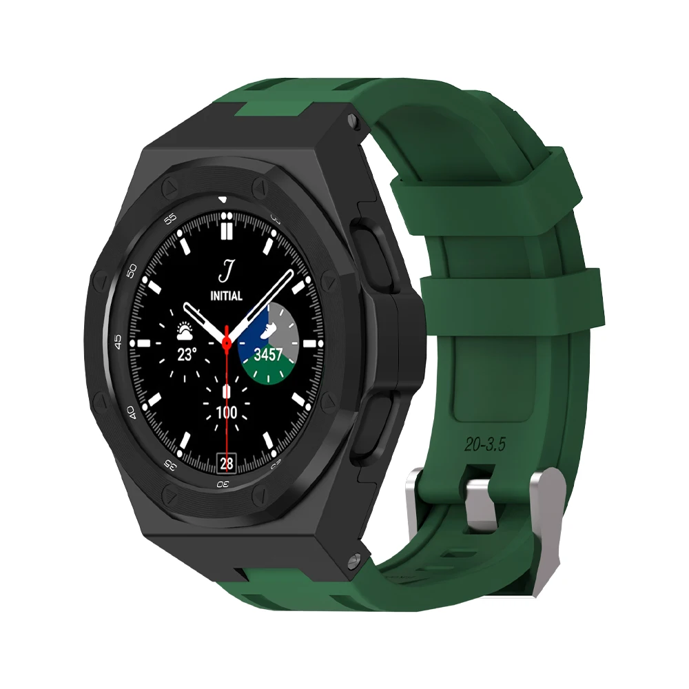 Rubber strap modified shell set For Samsung Galaxy watxh 4 Classic 46mm Stainless steel case high-end wristband For Classic 46mm