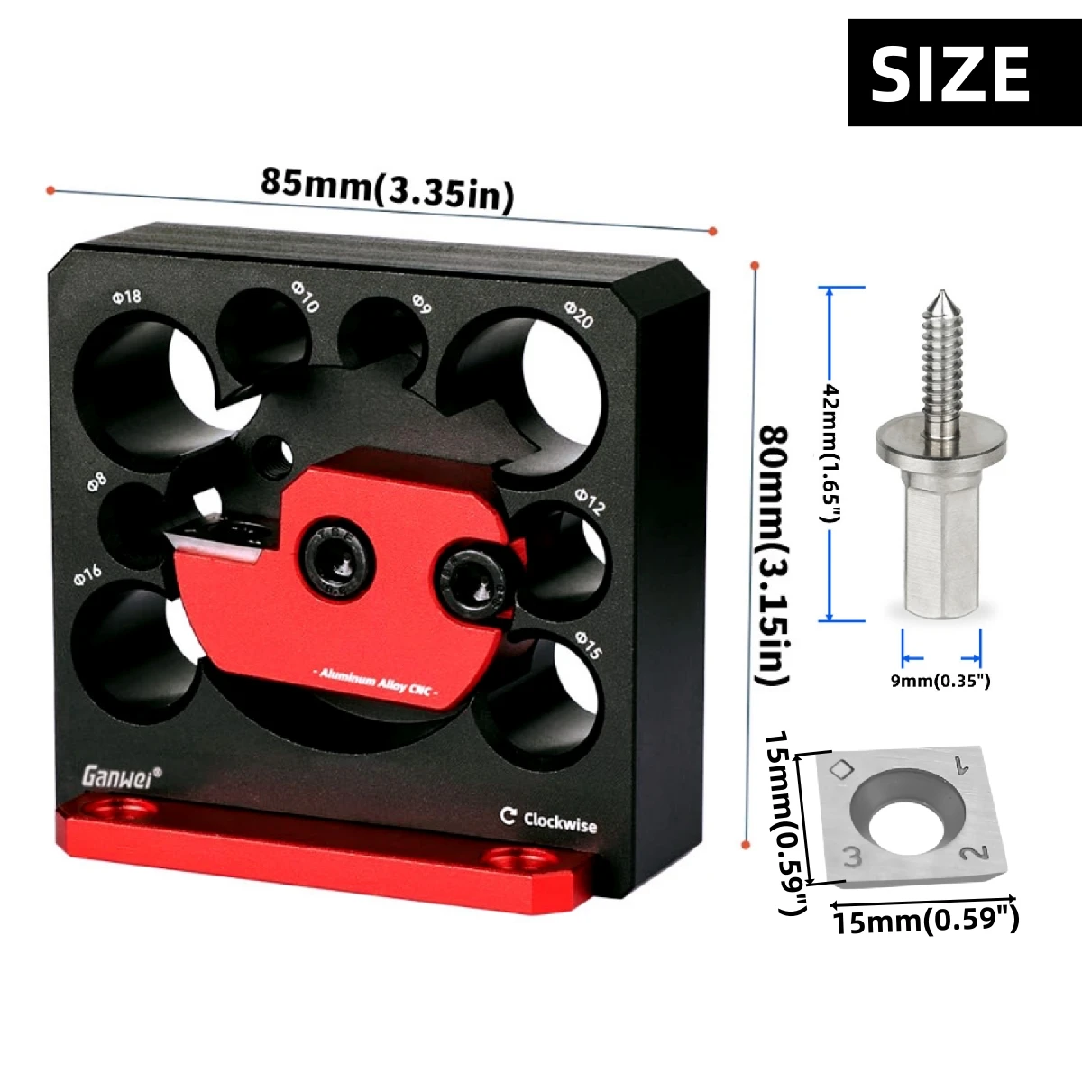 thumbnail image 2 of Dowel Maker Carpenter With Adjustable 8 Holes Carbide Inserts, Electric Drill Milling Round Rod Making Jig Tool Wooden Dowels 8mm 2 of 14