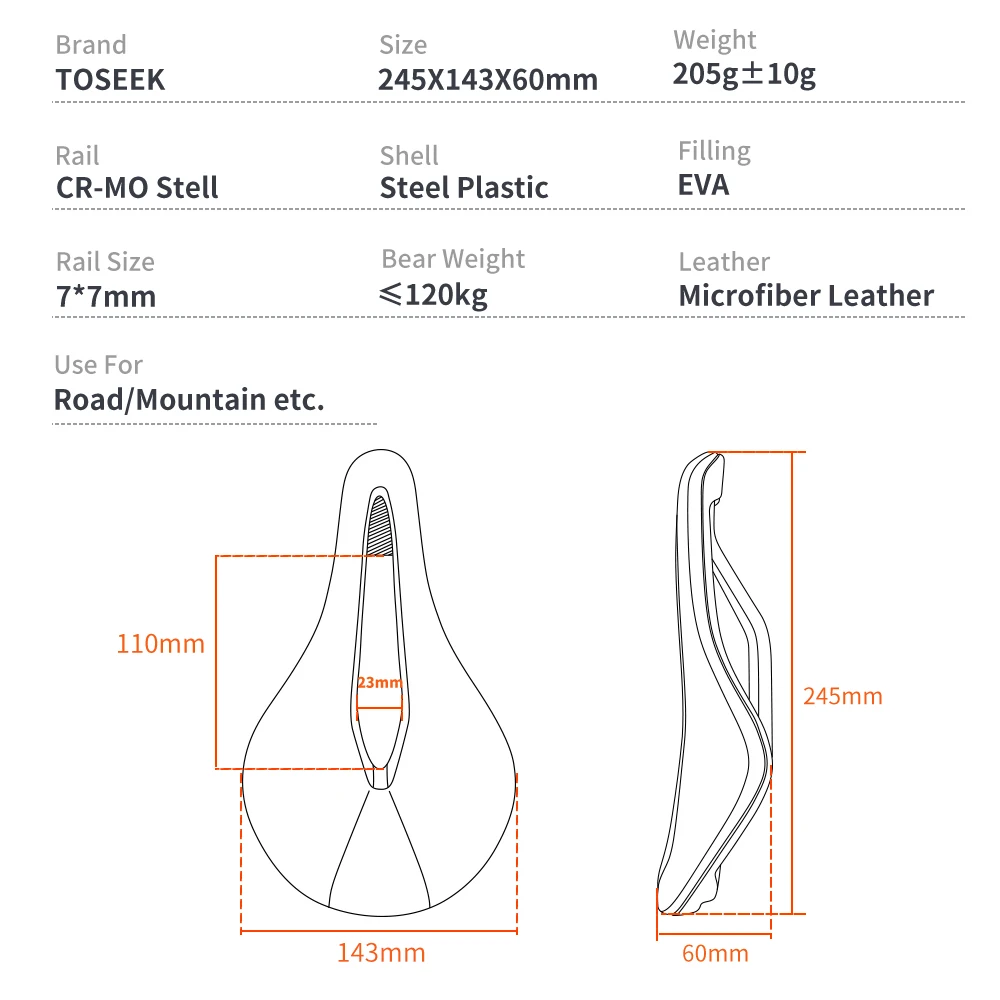 Ultralight Ademend Comfortabel Fietszadel - Bike Racing MTB Racefiets Zitkussen Onderdelen (Kleur: Oranje Fietsstoel