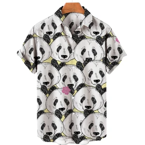 Unisex 2022 Summer Hawaiian Shirt 3d Anime Animal Panda Print Short Sleeve Men's Shirts Cool Top Camicias Retro Casual Shirt 5xl