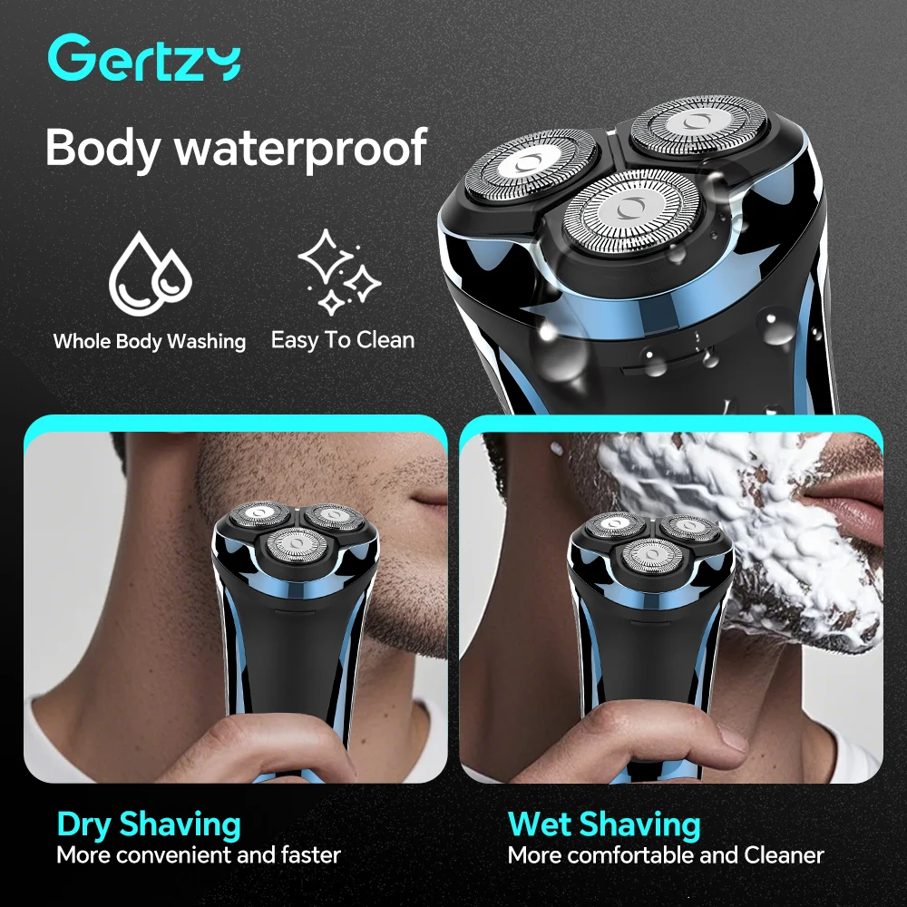 3D Rotating Men's Electric Shaver USB Charging Float LED Display Screen Stainless Steel Blade