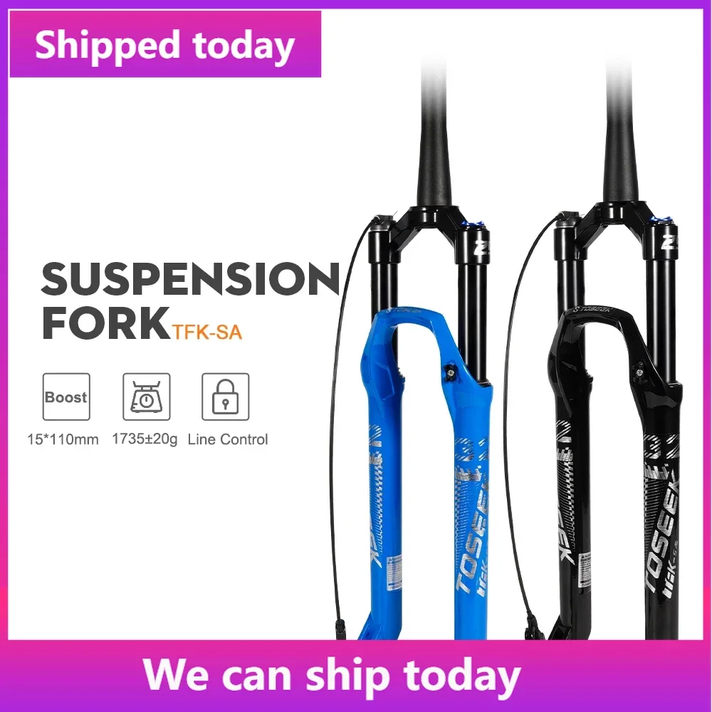 Toseek Thru Axle Forcella Per Bicicletta Mtb In Lega Di Magnesio 27.5/ 29 Er Inch Line Control Mountain Bike 15*110Mm Forcella A Sospensione Pneumatic