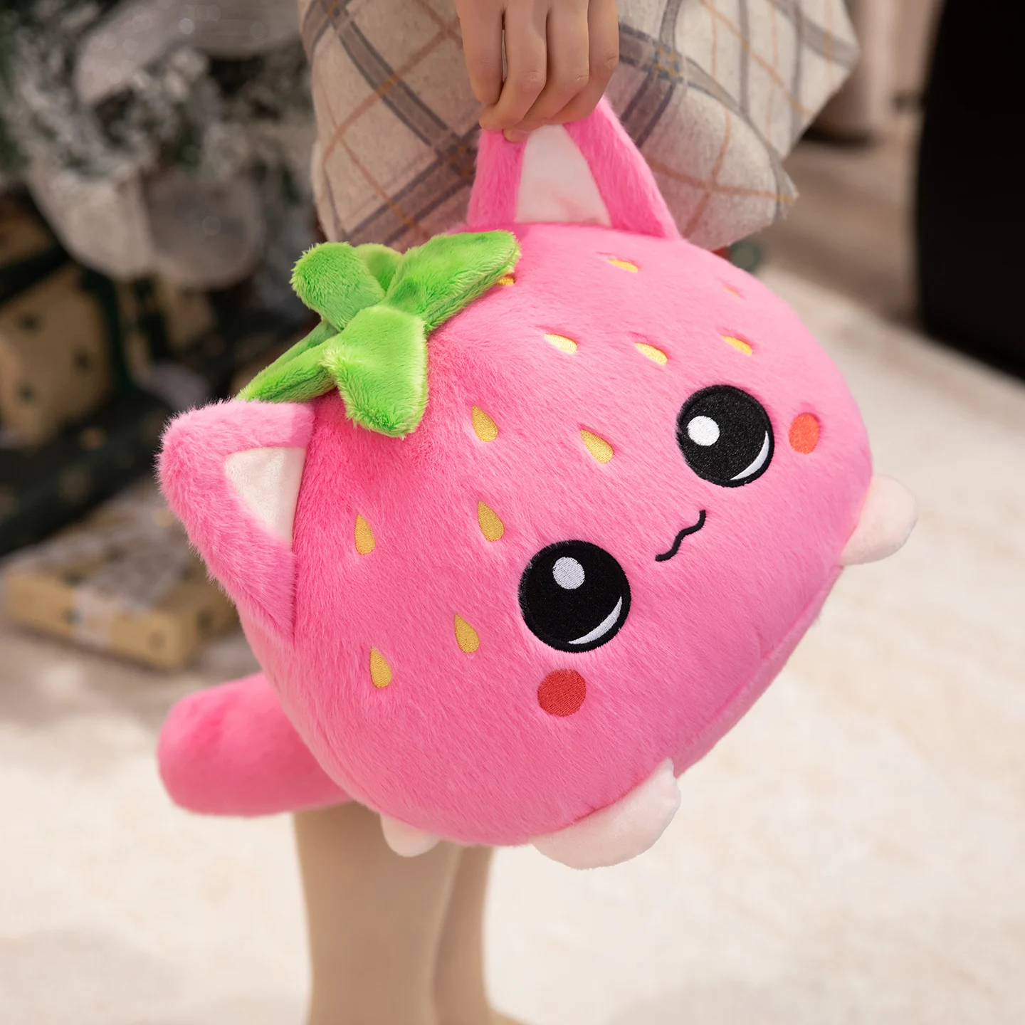 Plush Toy Soft Hug Strawberry Cat Doll Children's Doll Creative Filling Animal Birthday Gift Christmas Decoration
