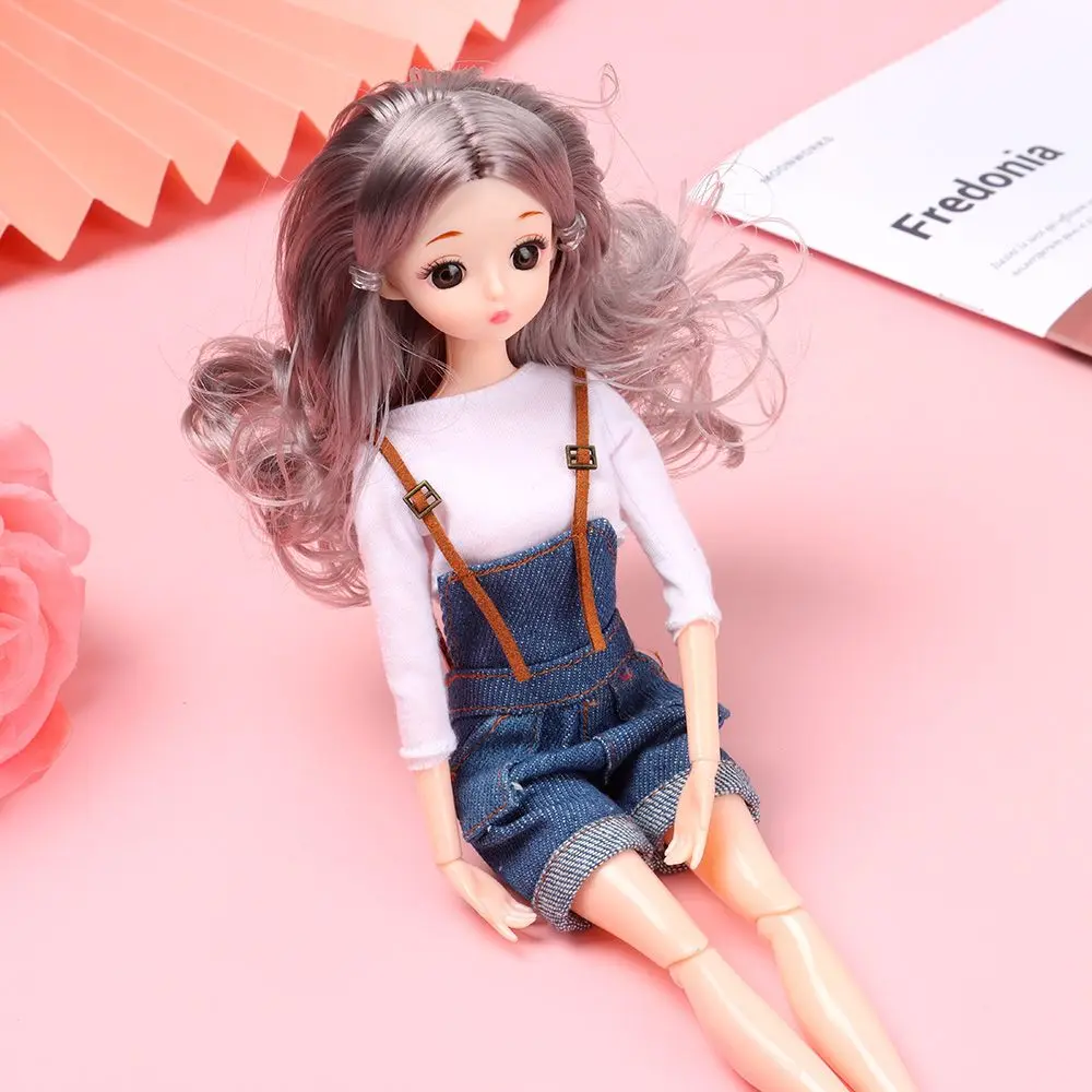 30CM Doll Head With Long Curly Hair Straight Wig For 16cm Dolls Accessories Removable Joint Toys DIY Head For 1/6 BJD Dolls