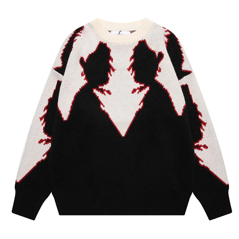 

Hi Street Hip Hop Knitted Sweater Men Harakuju Streetwear Pullover Tops Oversized Black