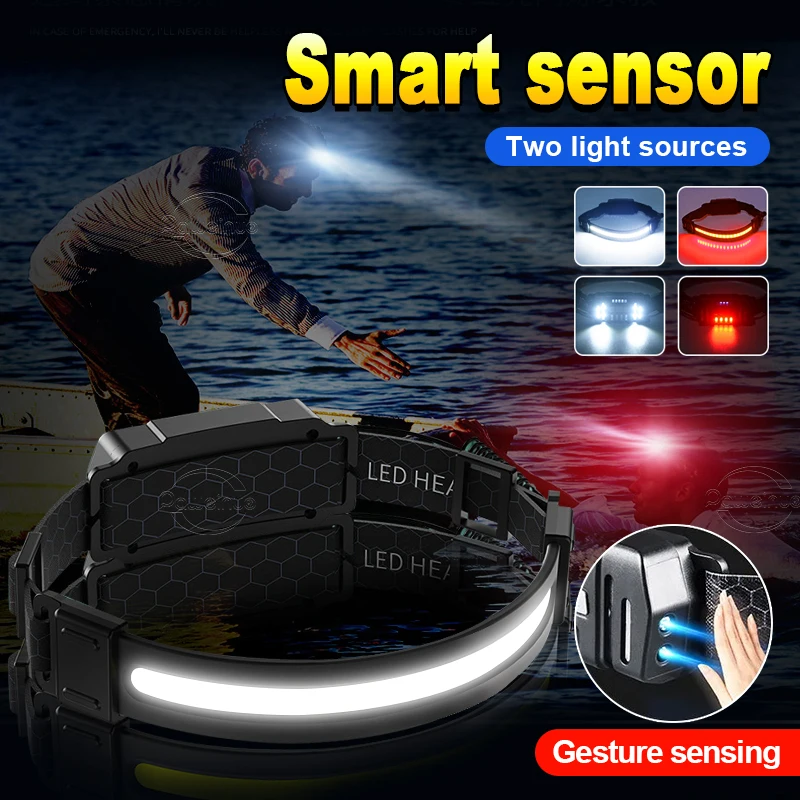 

Newest Super Headlamp COB High Power LED Headlamp USB Reachargeable Head Torch 5000MAh Super Head Lantern Lnduction Fishing Lamp