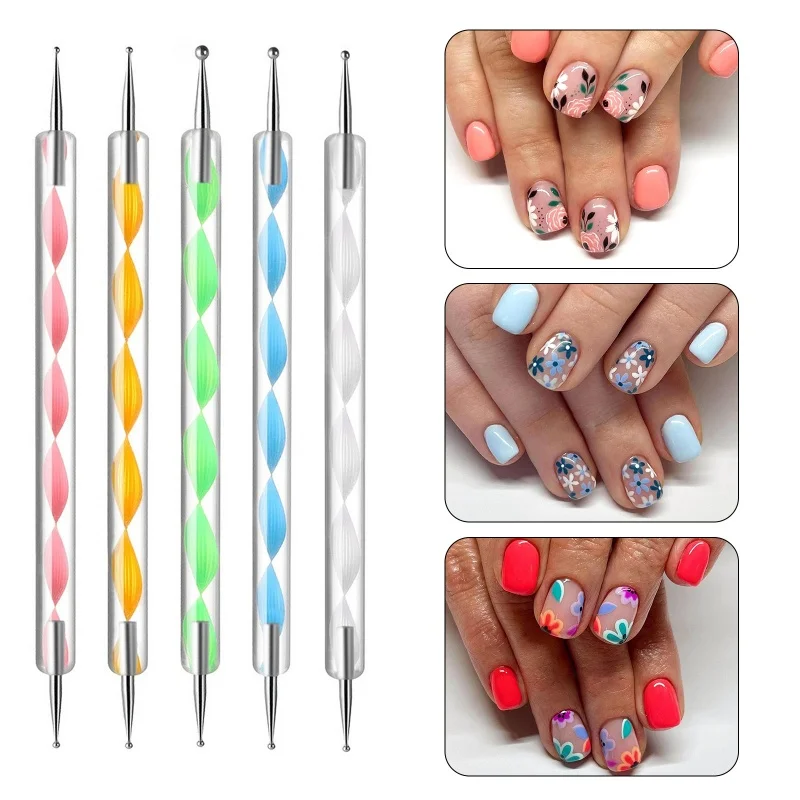 5Pcs/Set Nail Art Pen Dual-ended Silicone Flower Sculpture Pen Acrylic Adjustable Glue Handle Embossing Pen Dotting Brush Tools 2